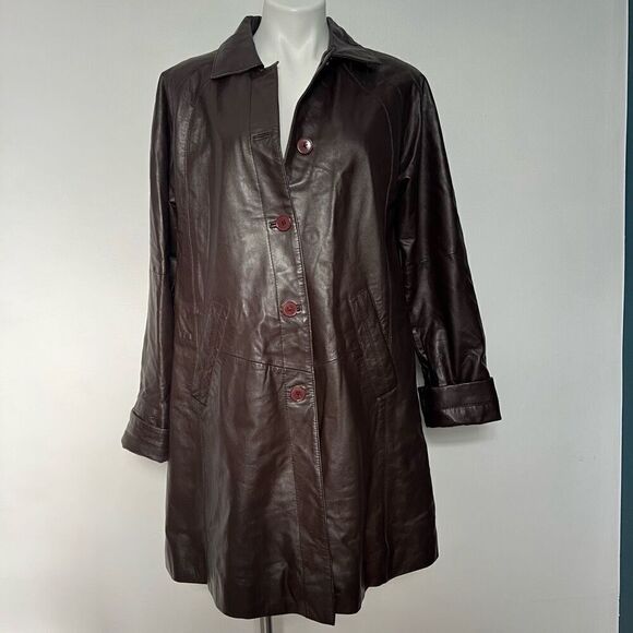 Excelled collection Y2K  chocolate brown leather trench coat - Picture 2 of 15
